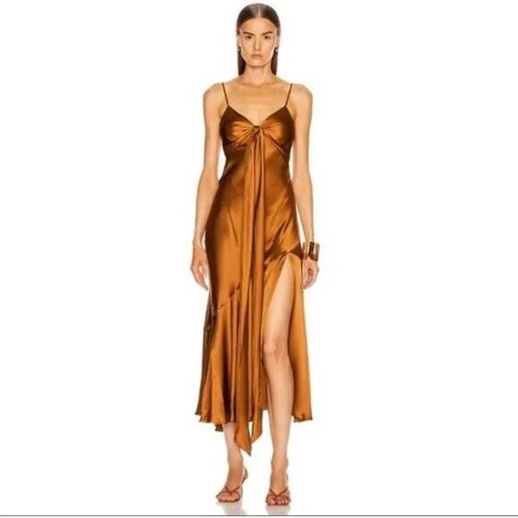 NICHOLAS NWT Sabine Satin Silk Midi Dress Bronze 8 US - Picture 1 of 11